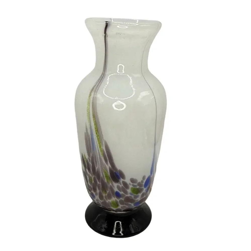 Vintage Art Glass Vase. Hand Blown with Pontil Mark. White and Amethyst Purple